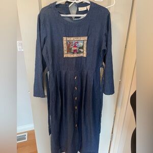 Mosaic Vintage School Teacher theme denim maxi dress with pockets 100% cotton 12